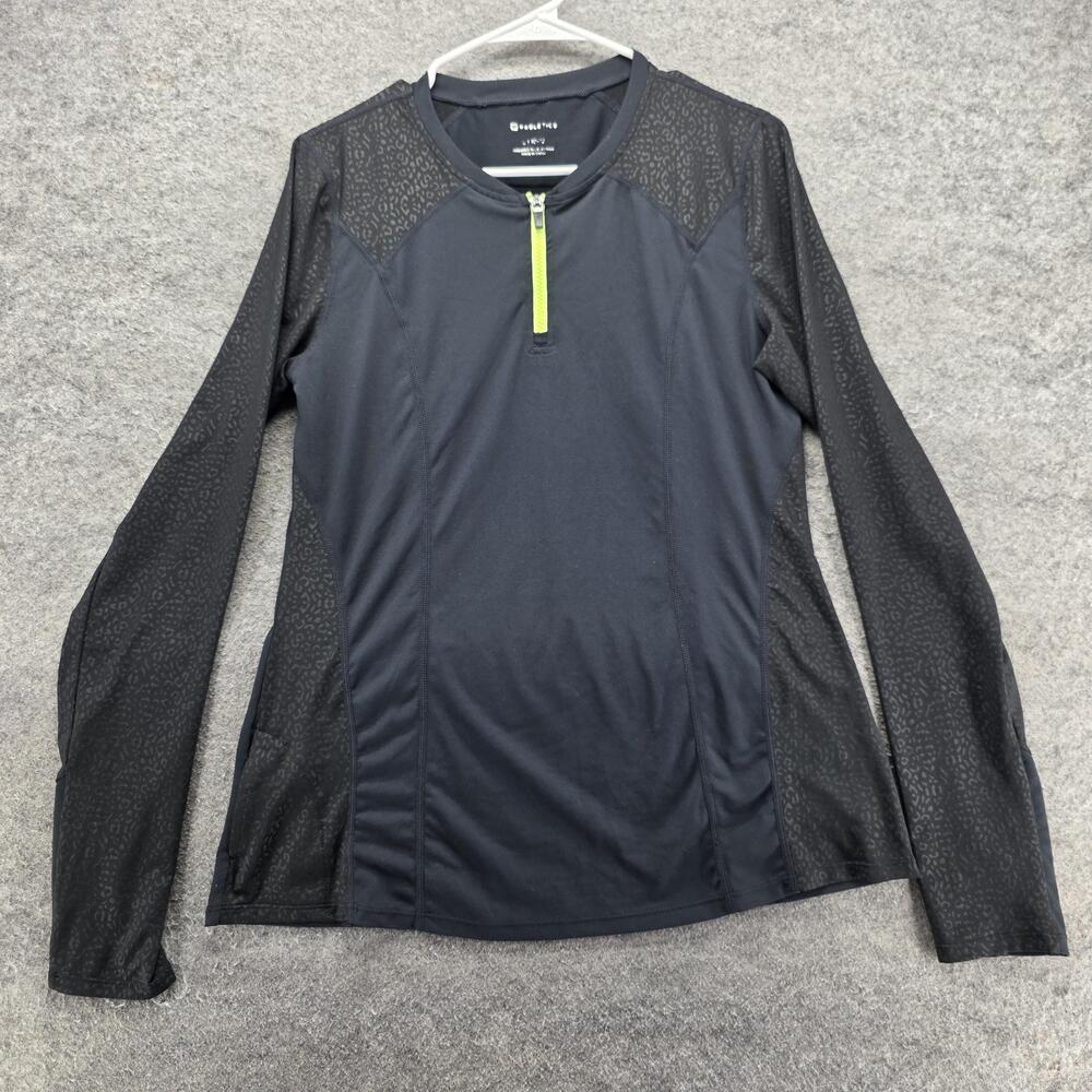 Fabletics T-Shirt Womens L Black Crew Neck Pullover Long Sleeve Zip Athletic